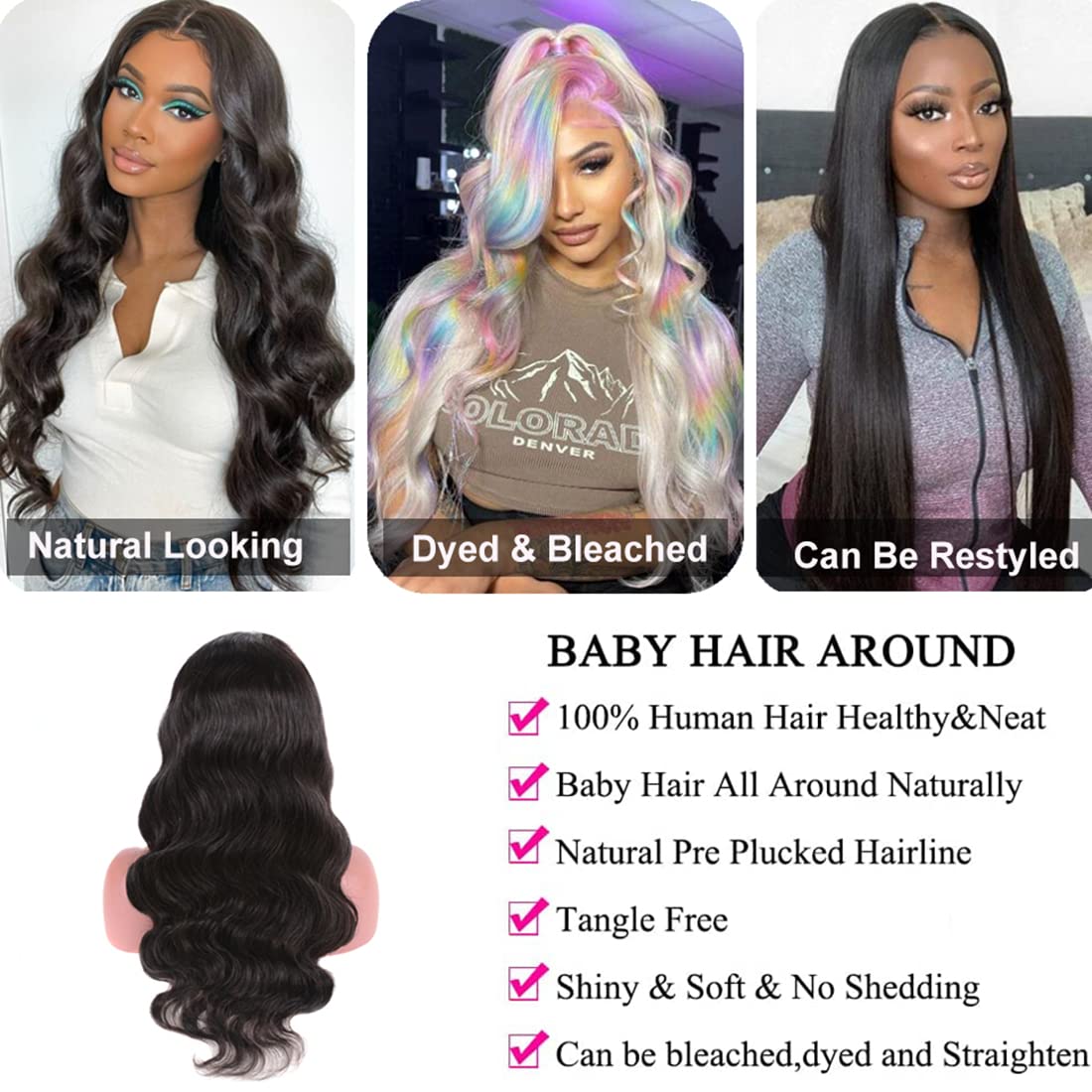 4x4 Lace Front Human Hair Wig | 100% Unprocessed Brazilian Virgin Remy Hair | 30 Inch Body Wave Lace Closure Wig with Baby Hair | 150% Density | Natural Color for Black Women | Perfect for Daily Wear, Special Occasions & Protective Styling
