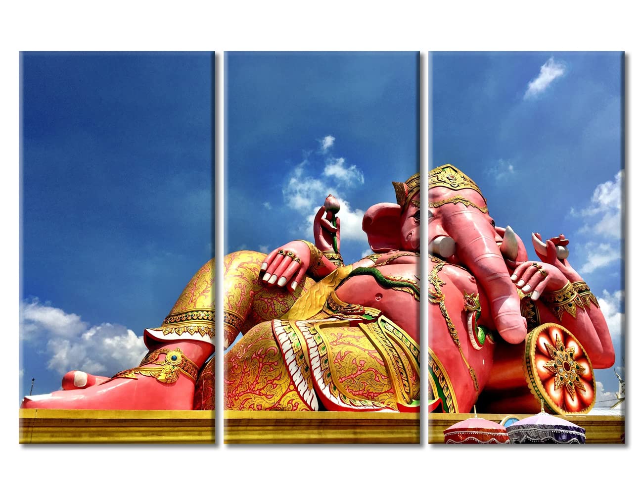 TUMOVO Hindu God Ganesha Wall Art Set of 3 - Canvas Print Stretched and Framed Ready to Hang (60