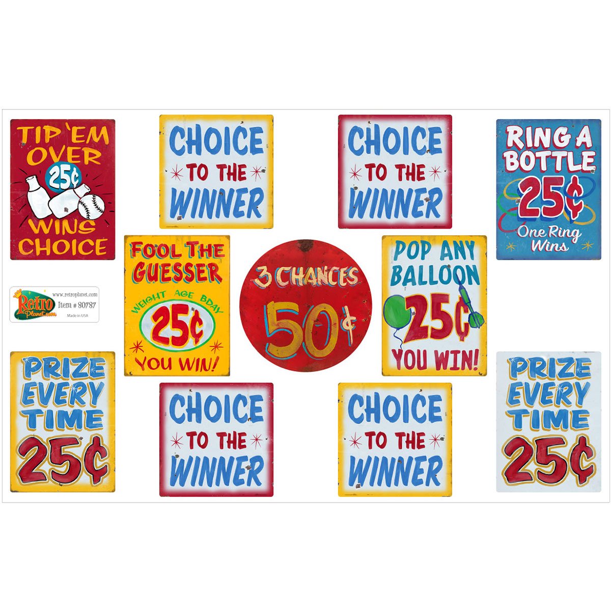 Vintage Carnival Games Vinyl Sticker Sheet - Set of 11 Retro Decals for Laptops, Water Bottles, and DIY Crafts