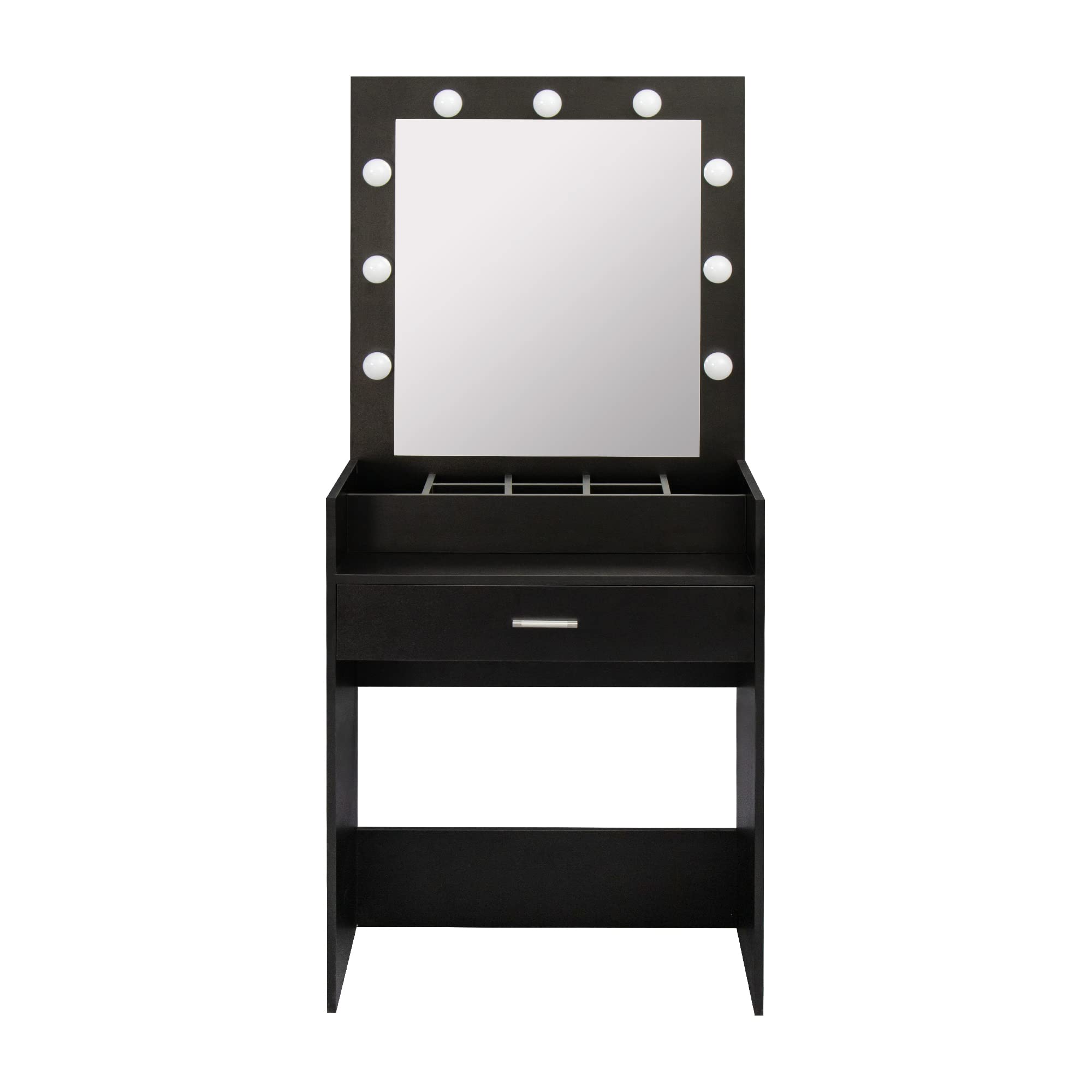 **Goujxcy Modern LED Lighted Makeup Vanity Set with Drawers & Lighted Mirror - Black Dresser for Bedroom, Perfect for Makeup, Skincare & Dressing Table Organization**