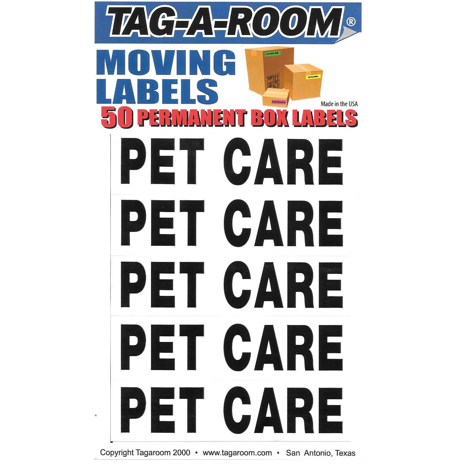 Tag-A-Room Moving Box Labels for Pet Care - Waterproof Self-Adhesive Organizer Stickers for Home Moving, Storage & Pet Supplies Organization