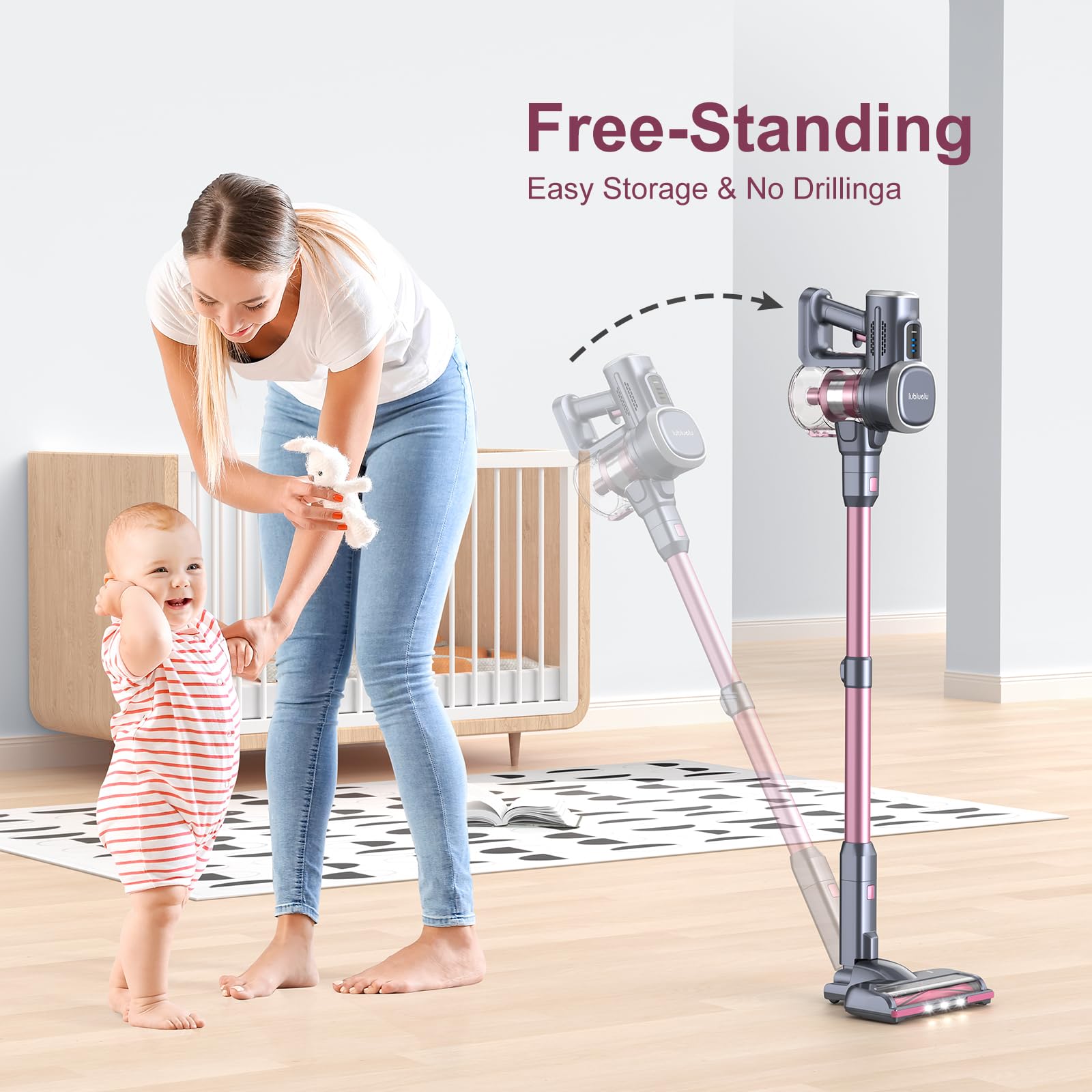 Lubluelu Cordless Vacuum Cleaner - 25000Pa Powerful Suction, 235W Brushless Motor, 50min Runtime, Detachable Battery, Self-Standing Design for Hard Floors, Carpets & Pet Hair - Perfect for Home Cleaning, Car Detailing & Pet Owners