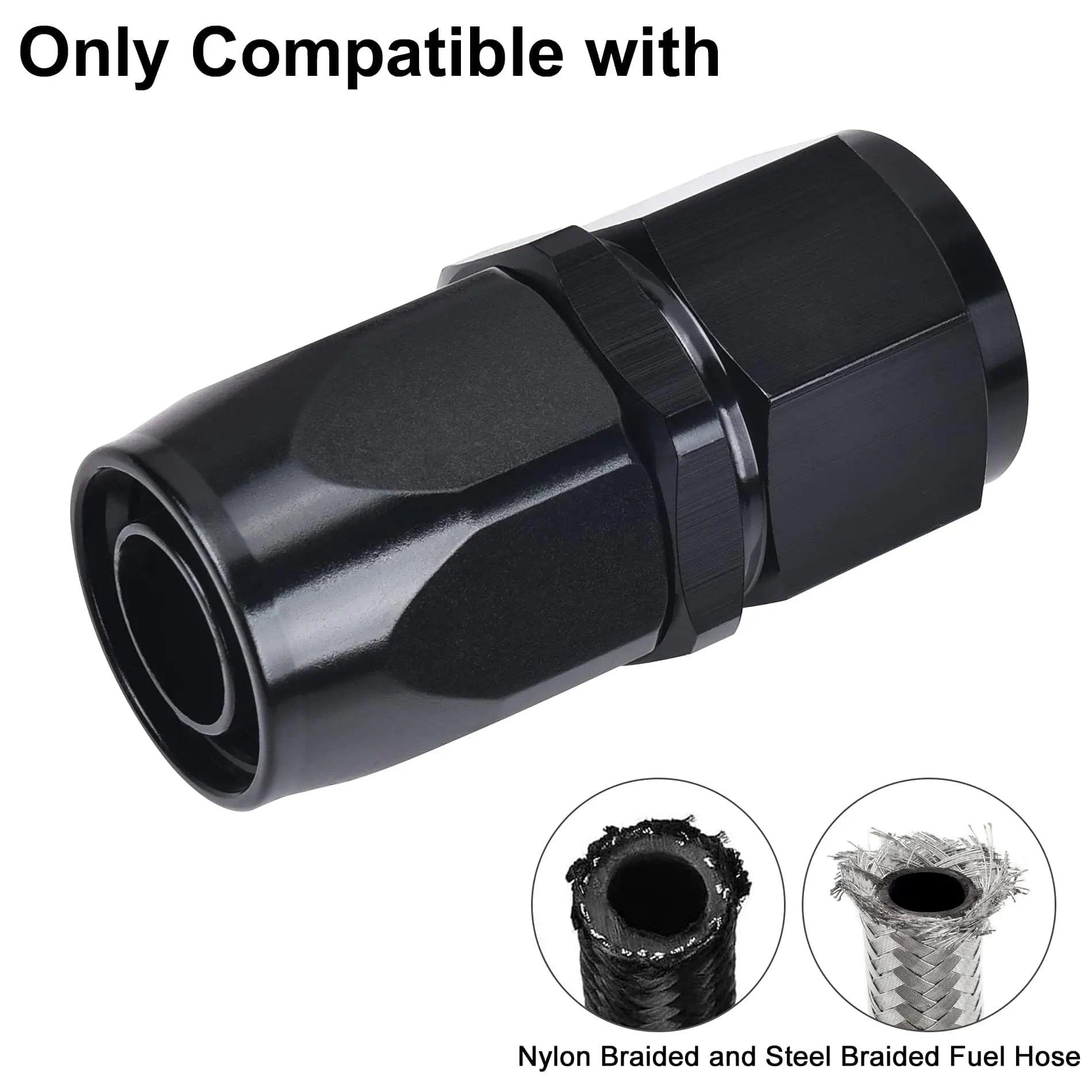 EVIL ENERGY AN Hose End Fitting - Straight Swivel Aluminum Black (4/6/8/10/12AN) - High Performance Fuel & Oil Line Connector for Racing, Automotive & Marine Applications