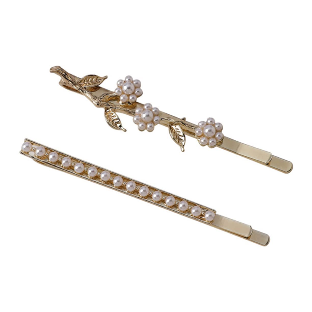 Minkissy Pearl Tiara Hair Clip Set - 2pcs Metal Alloy Hair Clips with Pearls for Women, Korean Style Hair Accessories for Wedding, Party & Daily Styling