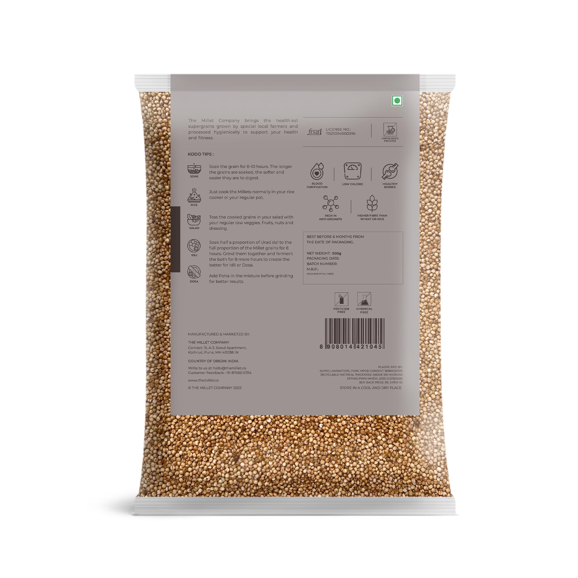 Organic Unpolished Millet Combo Pack - 5 Varieties (Browntop, Foxtail, Kodo, Barnyard & Little Millet) | High Fiber, Gluten-Free Ancient Grains | 5.5 lbs Natural Farm Produce | Perfect for Healthy Porridge, Baking & Vegan Recipes