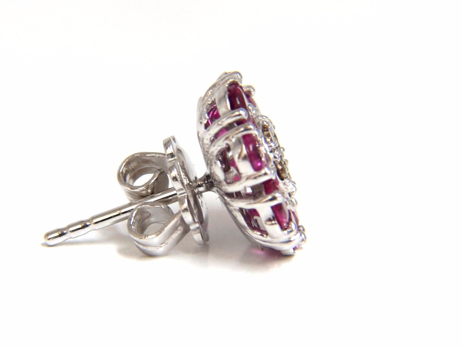 2.65ct Natural Fancy Color Diamond & Ruby Cluster Earrings in 14K Gold - Perfect for Weddings, Anniversaries & Special Occasions