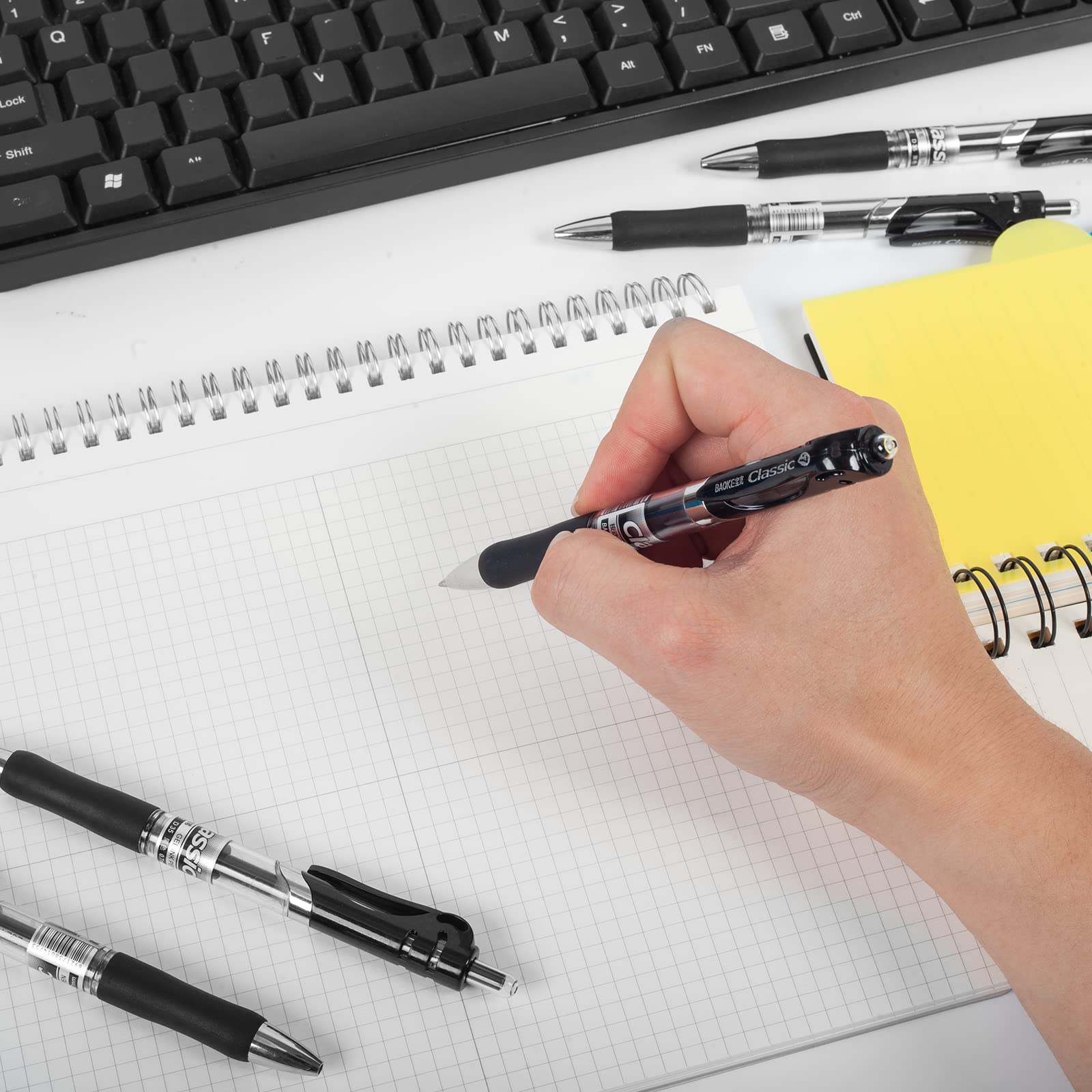 Smooth Writing Retractable Gel Pens 12-Pack - 0.7mm Black Ink Rollerball Pens for Office, School & Note Taking - Large Capacity Refillable Gel Pens for Journaling, Sketching & Daily Use