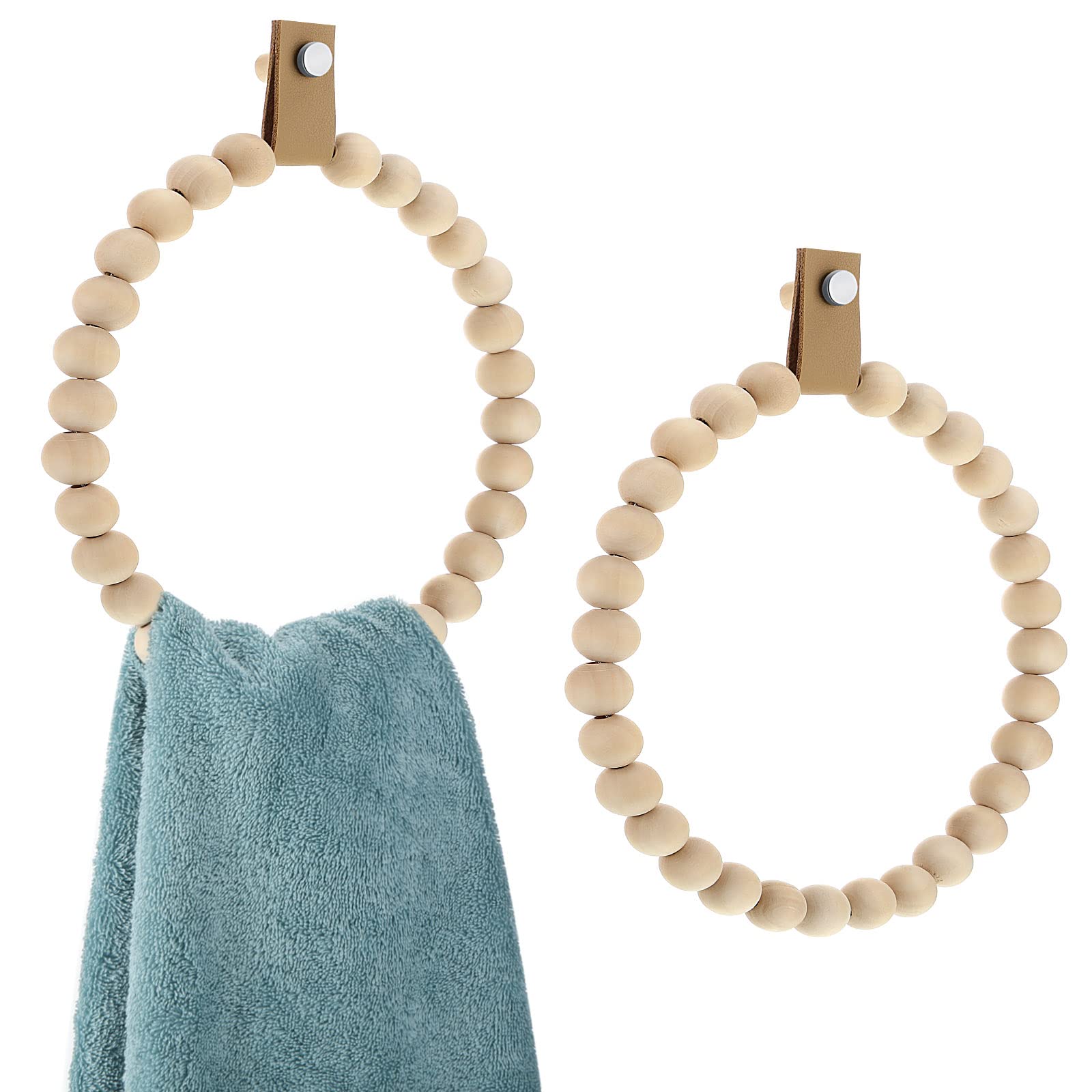 2 Pcs Handmade Boho Towel Rack - Rustic Wood Hand Towel Ring Stand Holder - Wall Mounted Bathroom & Kitchen Decor - Farmhouse Style - 7.5 Inch - Perfect for Small Spaces, Vintage Themed Bathrooms & Cozy Kitchens