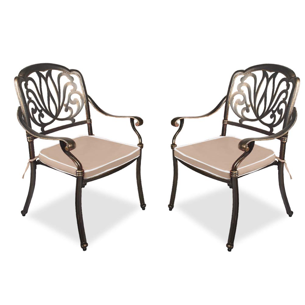 TITIMO 2-Piece Outdoor Patio Dining Chair Bistro Set - Cast Aluminum Garden Furniture with Khaki Cushions for Patio, Deck, Backyard - Weather-Resistant & Comfortable Seating for Outdoor Dining & Relaxation