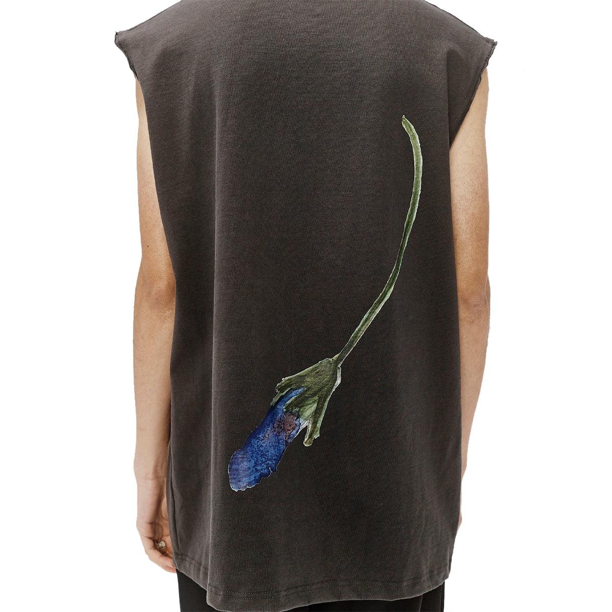 Blue Stem Sleeveless Tee - Washed Black Women's Tank Top | Soft Cotton Summer Casual Wear for Gym, Beach & Everyday Outfits