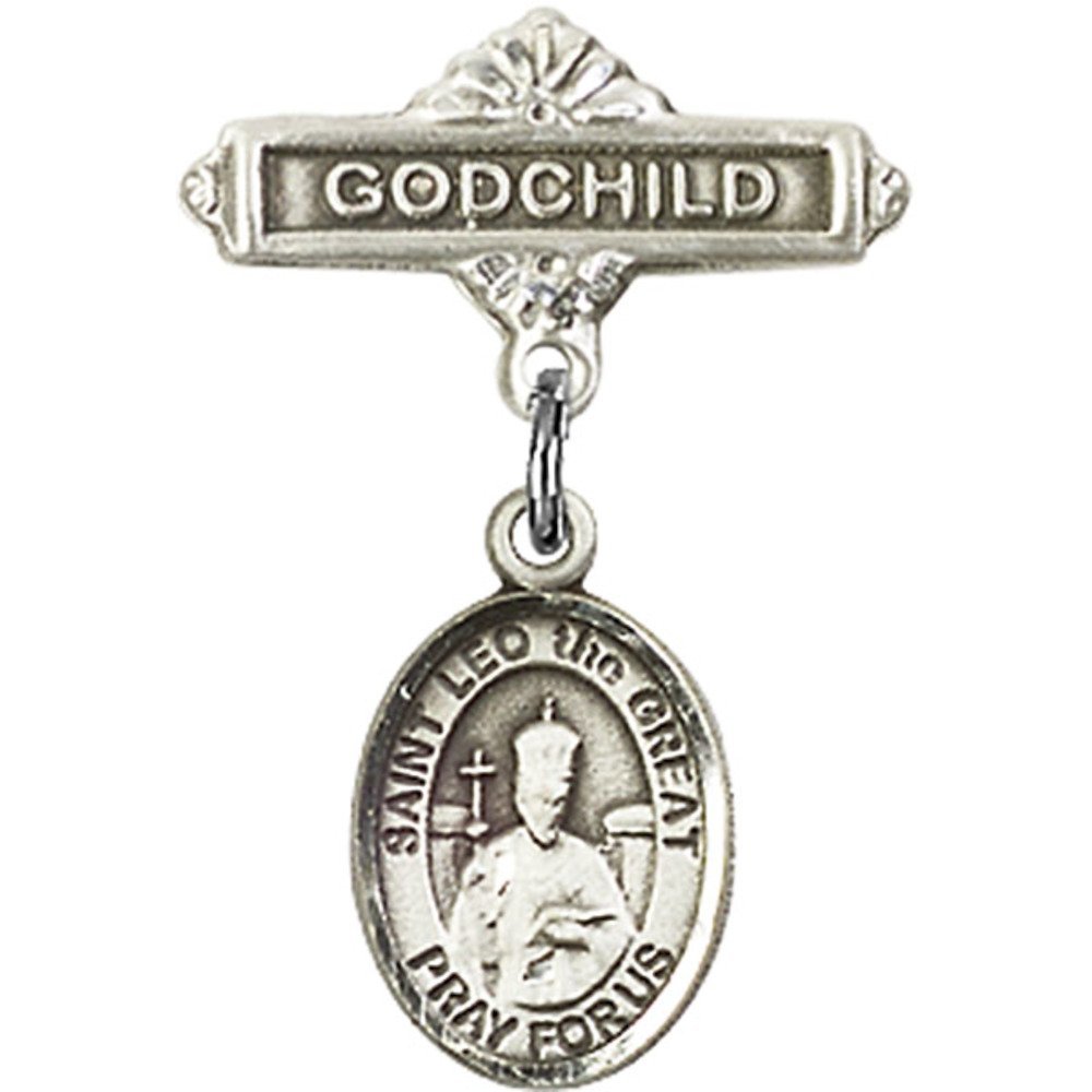 St. Leo the Great Sterling Silver Baby Badge & Godchild Pin - 1 x 5/8 Inch - Perfect for Christenings, Baptisms & Religious Gifts