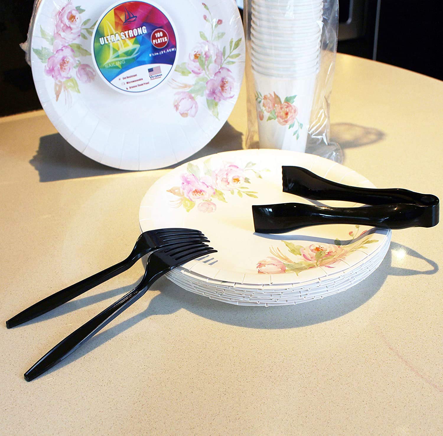 8.5 Inch Floral Disposable Paper Plates - Elegant Dinner & Dessert Plates for Parties (100 Pack) | Perfect for Bridal Showers, Baby Showers, Weddings, Anniversaries, Birthdays & Holiday Celebrations