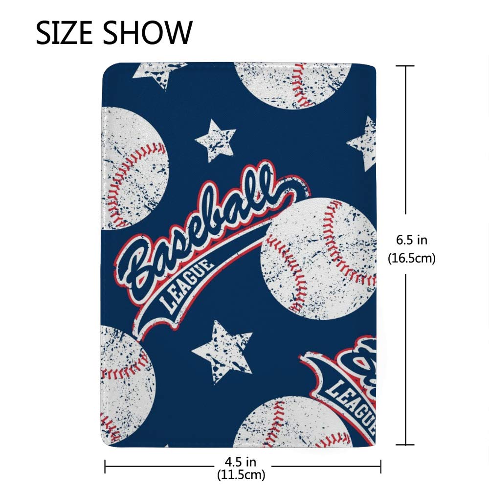 Kuizee Baseball Stars Dark Blue Leather Passport Holder & Travel Wallet - 4.5 x 6.5 Inch - RFID Blocking Passport Cover for Men, Women - Perfect for International Travel, Business Trips and Vacations