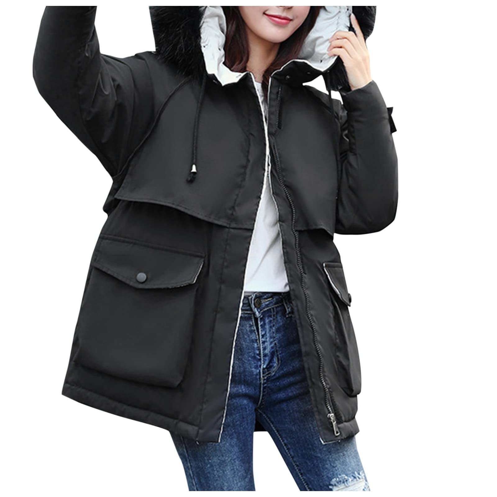 Women's Winter Warm Long Suede Coat with Large Pockets - Solid Color Cotton-Padded Jacket for Spring & Fall | Outerwear for Work, Travel & Casual Wear
