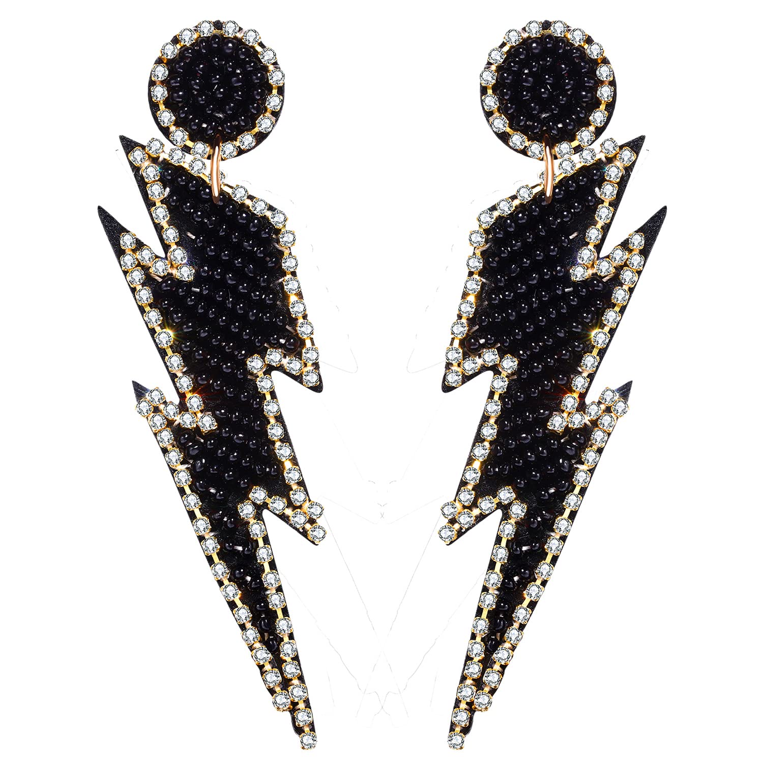 Sparkling Rhinestone Beaded Lightning Bolt Dangle Earrings for Women - Elegant Statement Drop Earrings for Holiday Parties, Night Out, and Special Occasion Gifts