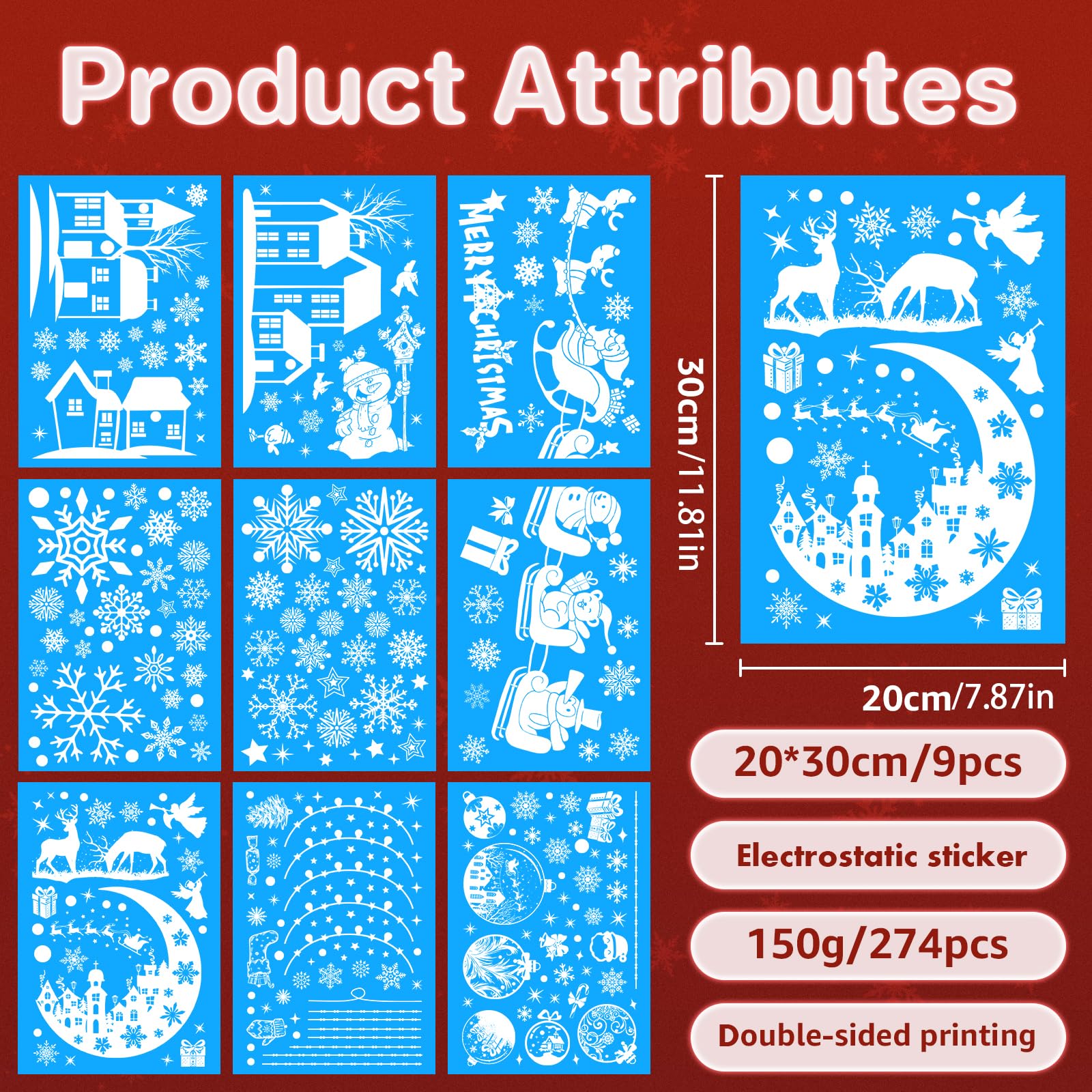 277 PCS Christmas Window Stickers - Moon House Double Sided Holiday Decals for Home, School, Office Windows - Perfect for Festive Decorations, DIY Crafts & Seasonal Party Decor