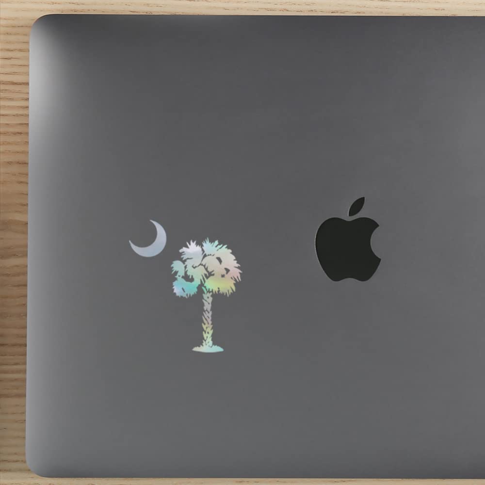 Premium Waterproof Vinyl Decal Stickers - Palmetto Tree Moon Hologram (Set of 2) for Laptop, Phone, Helmet, Car Window, Bumper, Mug, Cup, Door & Wall Decor | Perfect for Home, Office, Vehicle & Gift Giving