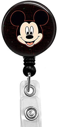 Retractable Mickey Mouse Badge Reel - 24in Nylon Cord ID Holder with Alligator Clip for Nurses, Doctors & Office Employees | Medical MD RN Badge Holder | Cute Disney Name Card Clip for Hospitals, Schools & Workplaces