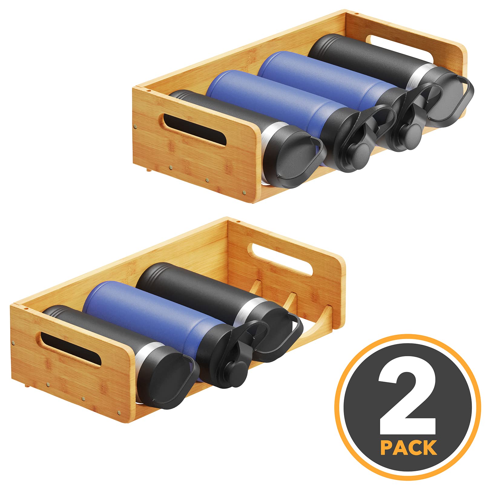 SpaceAid 2-Pack Bamboo Water Bottle Organizer with Labels - 4-Slot Kitchen Pantry Storage Rack for Cabinets, Holds 8 Bottles - Perfect for Organizing Cups, Wine Bottles & Drinkware in Home, Office or RV