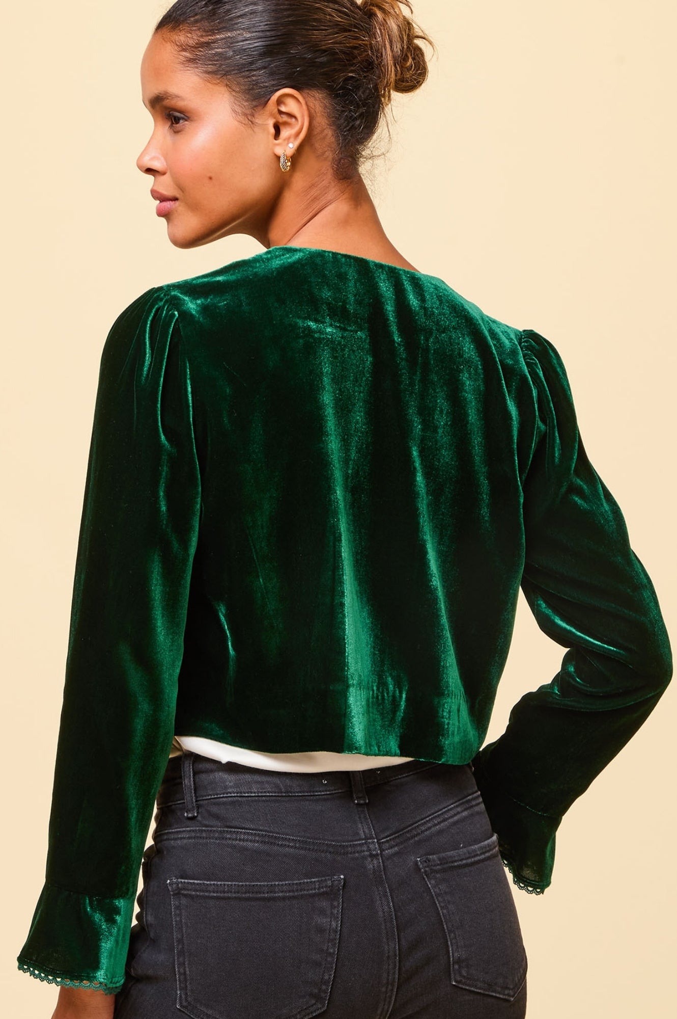 Emerald Green Velvet Shrug for Women - Elegant Long Sleeve Bolero Jacket for Evening Wear, Wedding, Party & Special Occasions