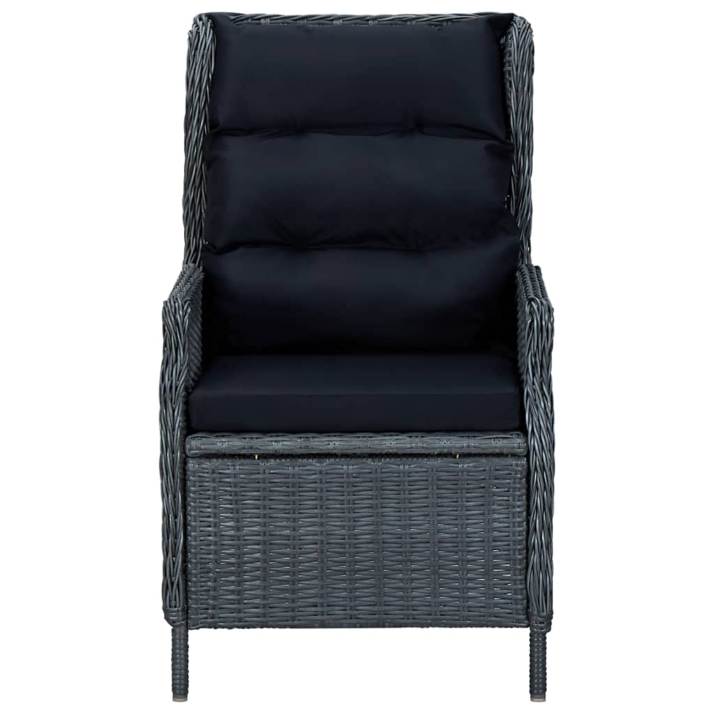 CHARMMA Reclining Patio Chair with Cushions - Dark Gray Poly Rattan Outdoor Lounge Chair for Poolside, Garden & Backyard Relaxation