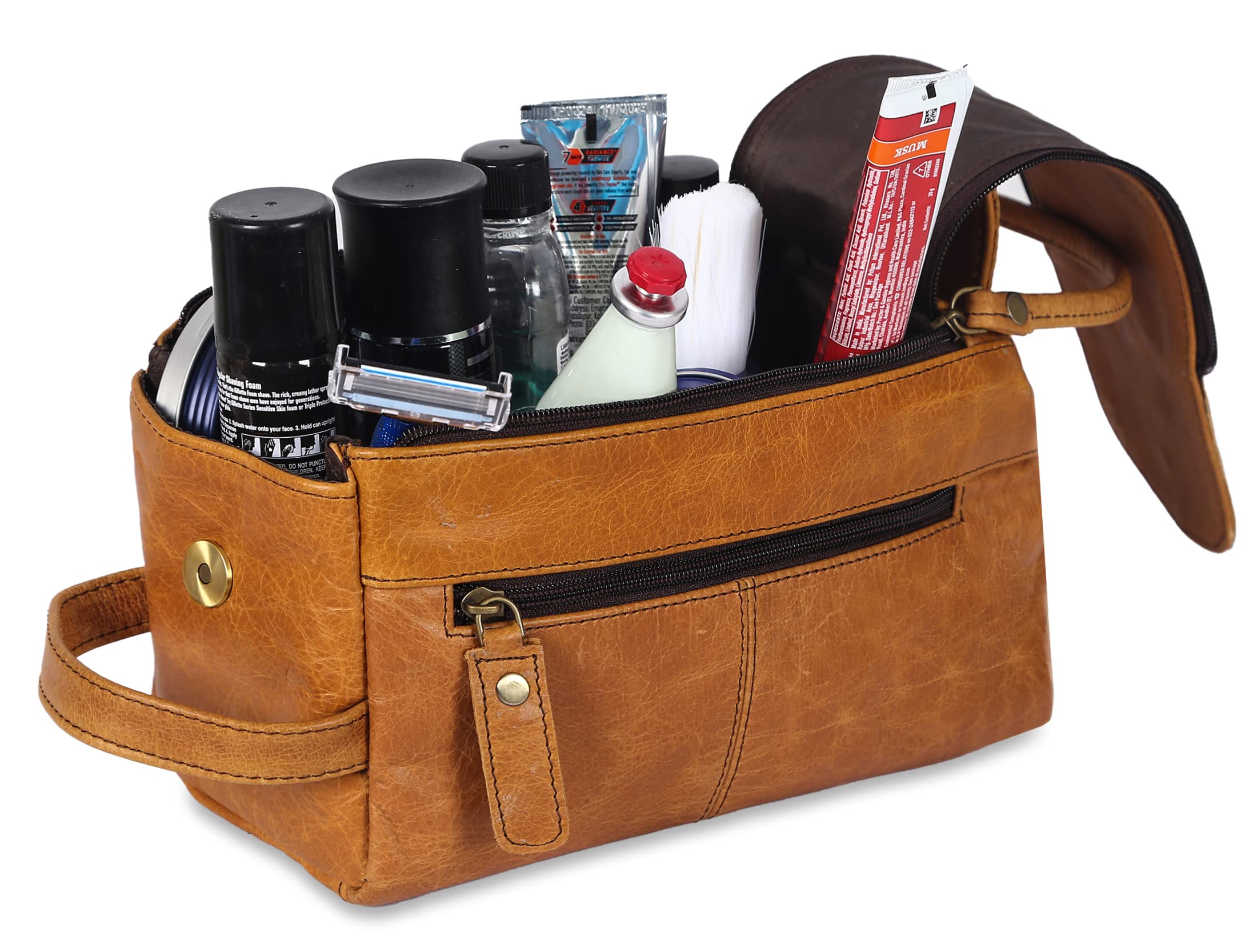 Premium Buffalo Leather Toiletry Bag for Men & Women - Durable Travel Shaving Dopp Kit - Unisex Grooming Organizer for Business Trips, Camping & Gym Essentials - Perfect Gift for Him & Her