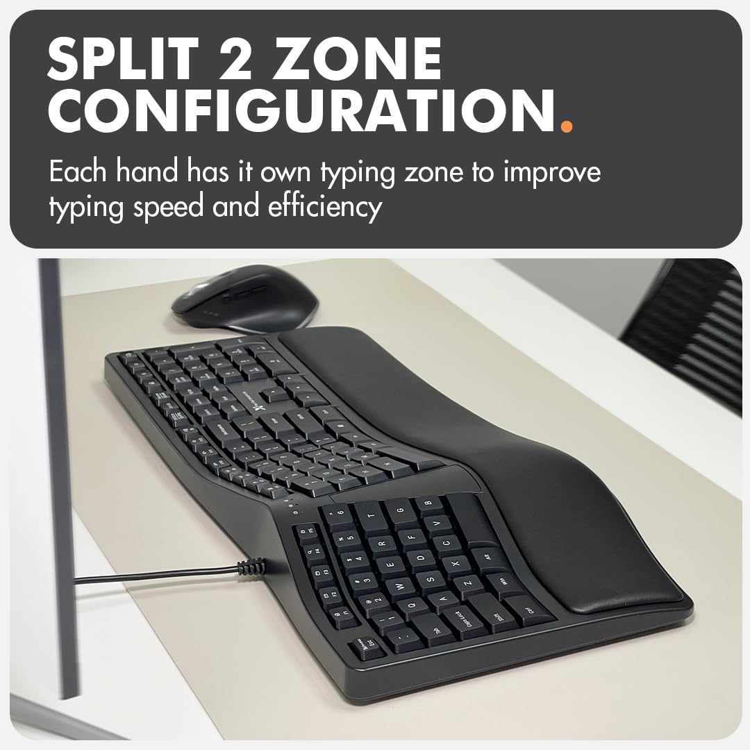 X9 Ergonomic Split Keyboard with Wrist Rest - USB Wired for PC & Laptop - Perfect for Office & Gaming