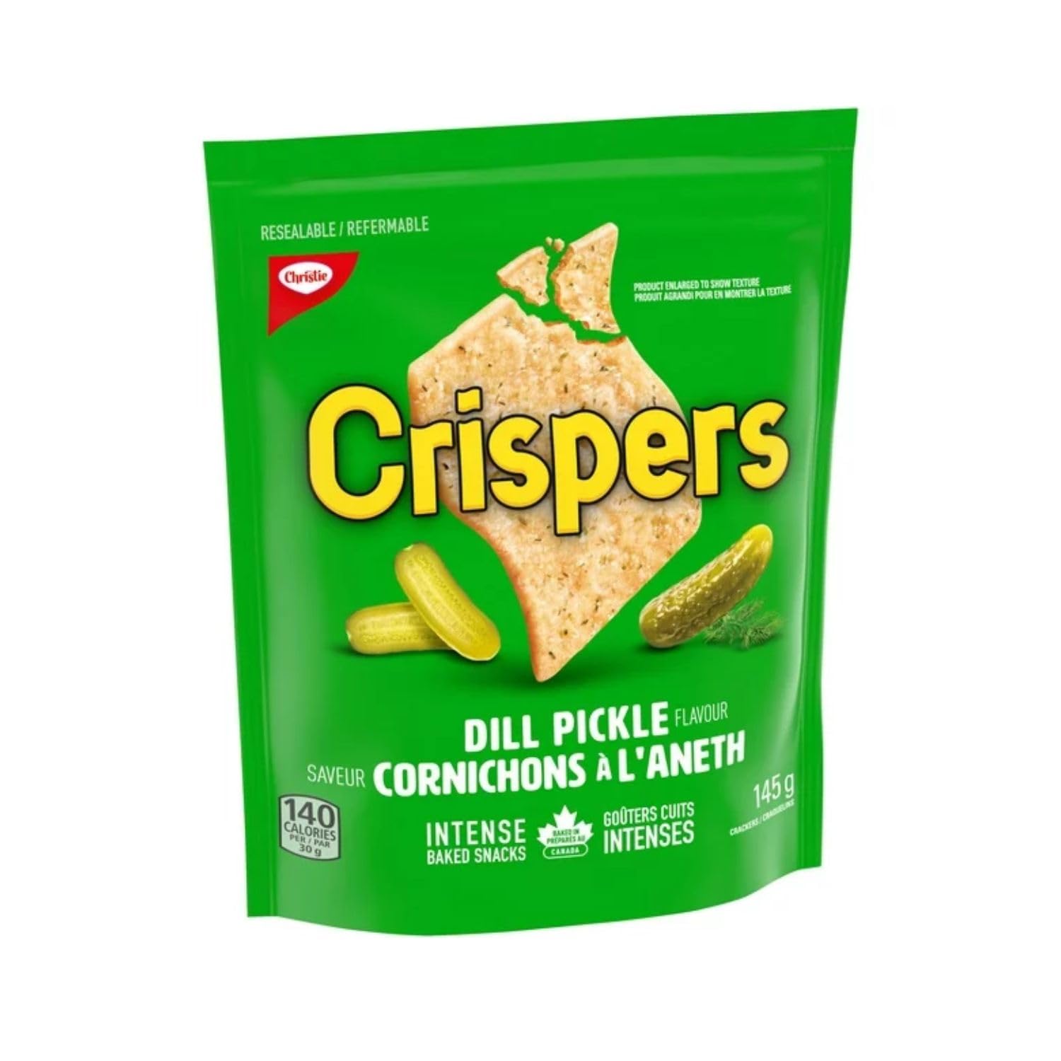 Christie Crispers Dill Pickle Flavor Crackers - 5.1oz (145g) Crunchy Snack Pack | Perfect for Lunchboxes, Office Snacks & Road Trips | Shipped from Canada