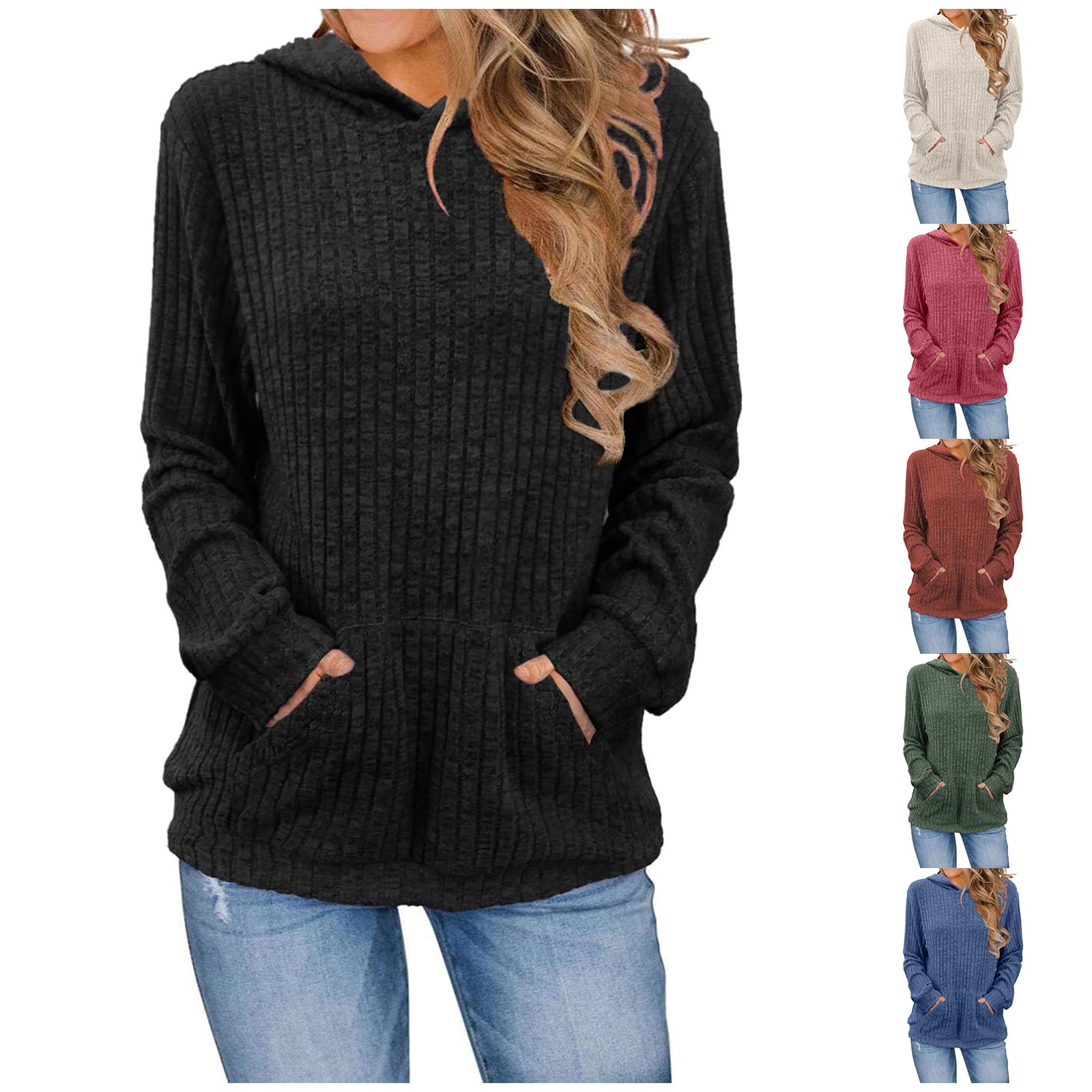 Women's Oversized Hoodie - Soft Waffle Knit Pullover Sweatshirt with Kangaroo Pocket | Long Sleeve Casual Top for Fall & Winter | Perfect for Lounging, Running Errands & Coffee Dates
