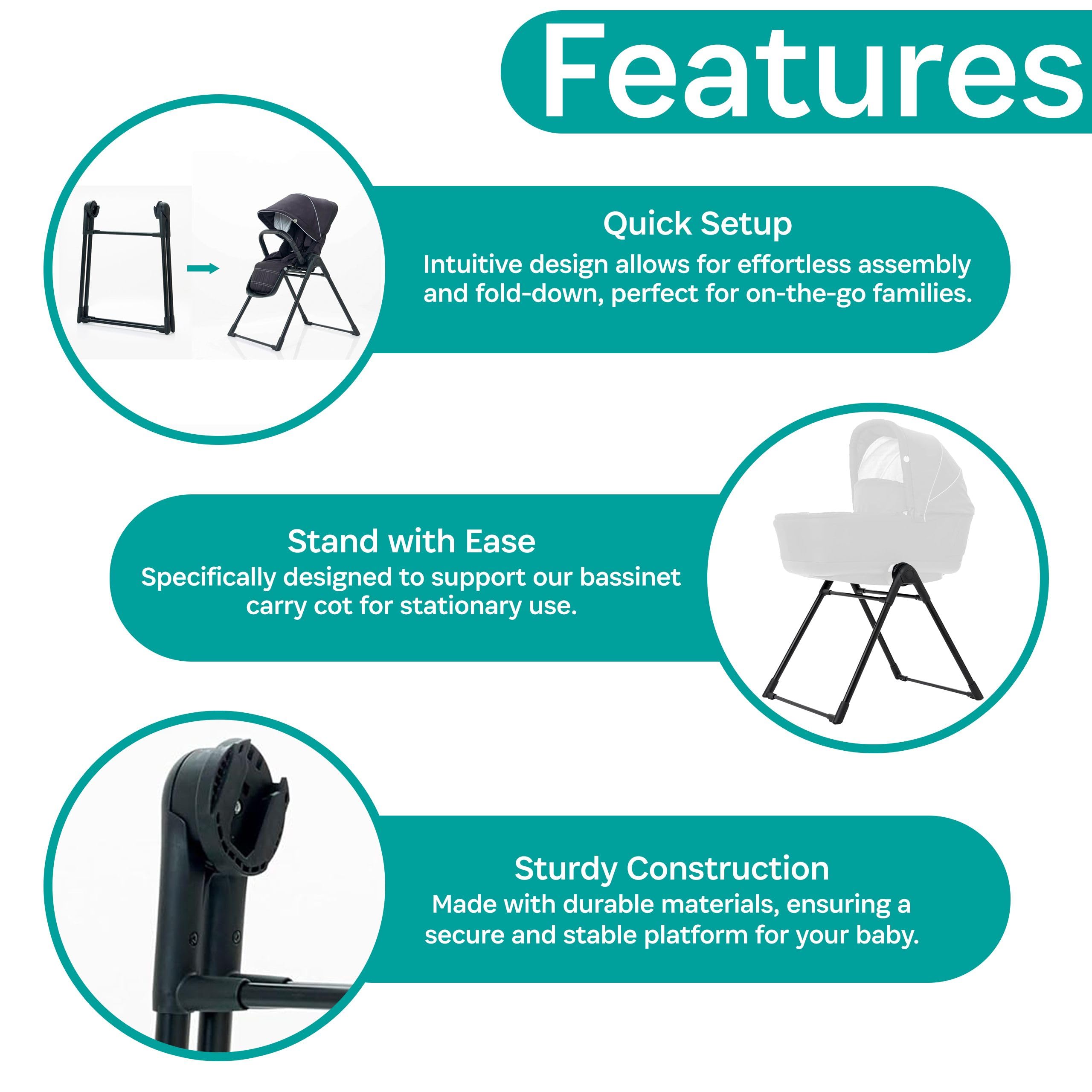 KidCo Uno+ Portable Bassinet Stand - Lightweight & Adjustable for Uno+ Carry Cot | Perfect for Travel, Nursery, and On-the-Go Parenting