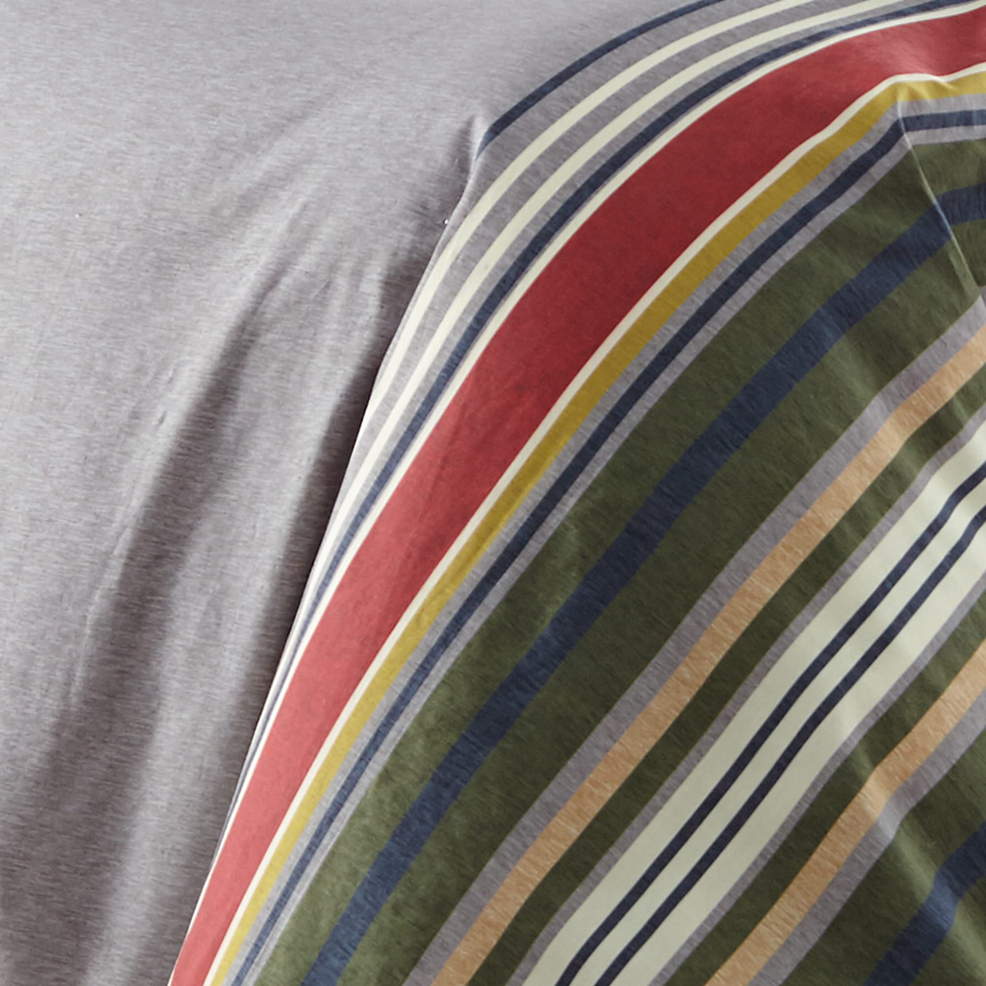 Levtex Home Manta Duvet Cover Set - Full/Queen Size 92x96 Inches with 2 Standard Pillowcases 26x20 Inches - Soft Cotton Bedding in Navy Blue, Burgundy & Green Stripes - Perfect for Master Bedroom, Guest Room & Coastal Decor