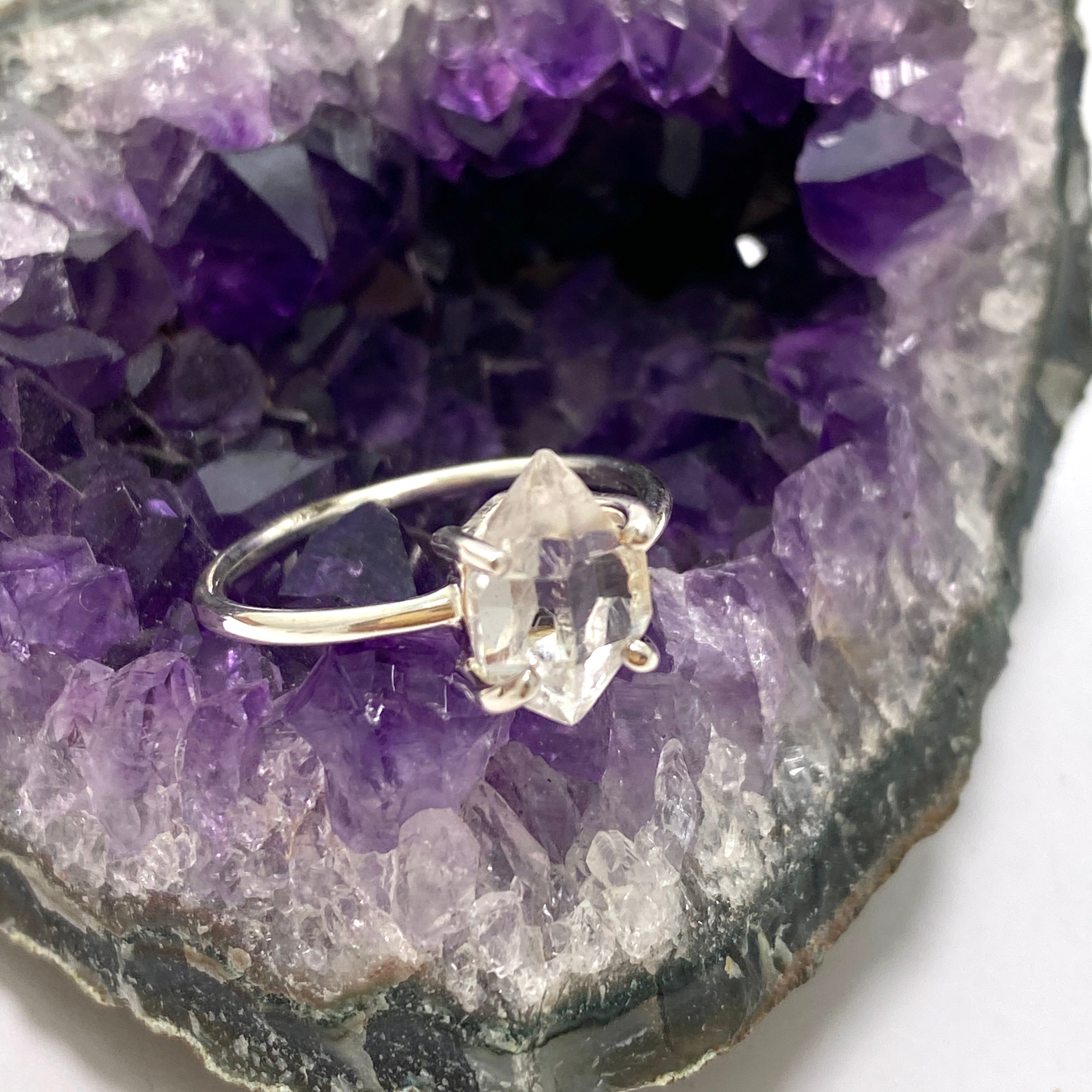 Natural Diamond Quartz Raw Fine Band Ring for Women - Size 8 (PRGJ786) - Perfect for Engagement, Wedding, Anniversary & Everyday Elegance