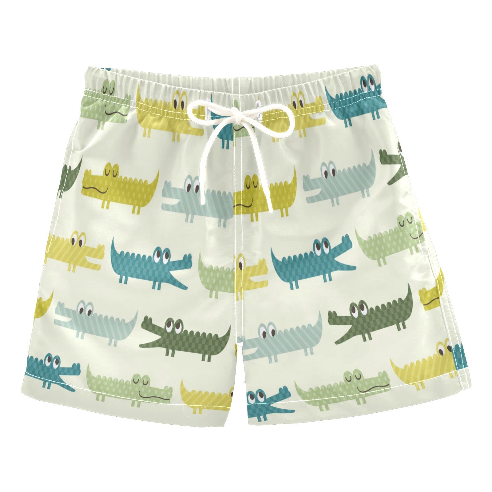 Green & Yellow Crocodile Print Boys Swim Trunks - Quick Dry Baby Swimwear for Toddlers 2T | Beach, Pool & Summer Water Play Outfit