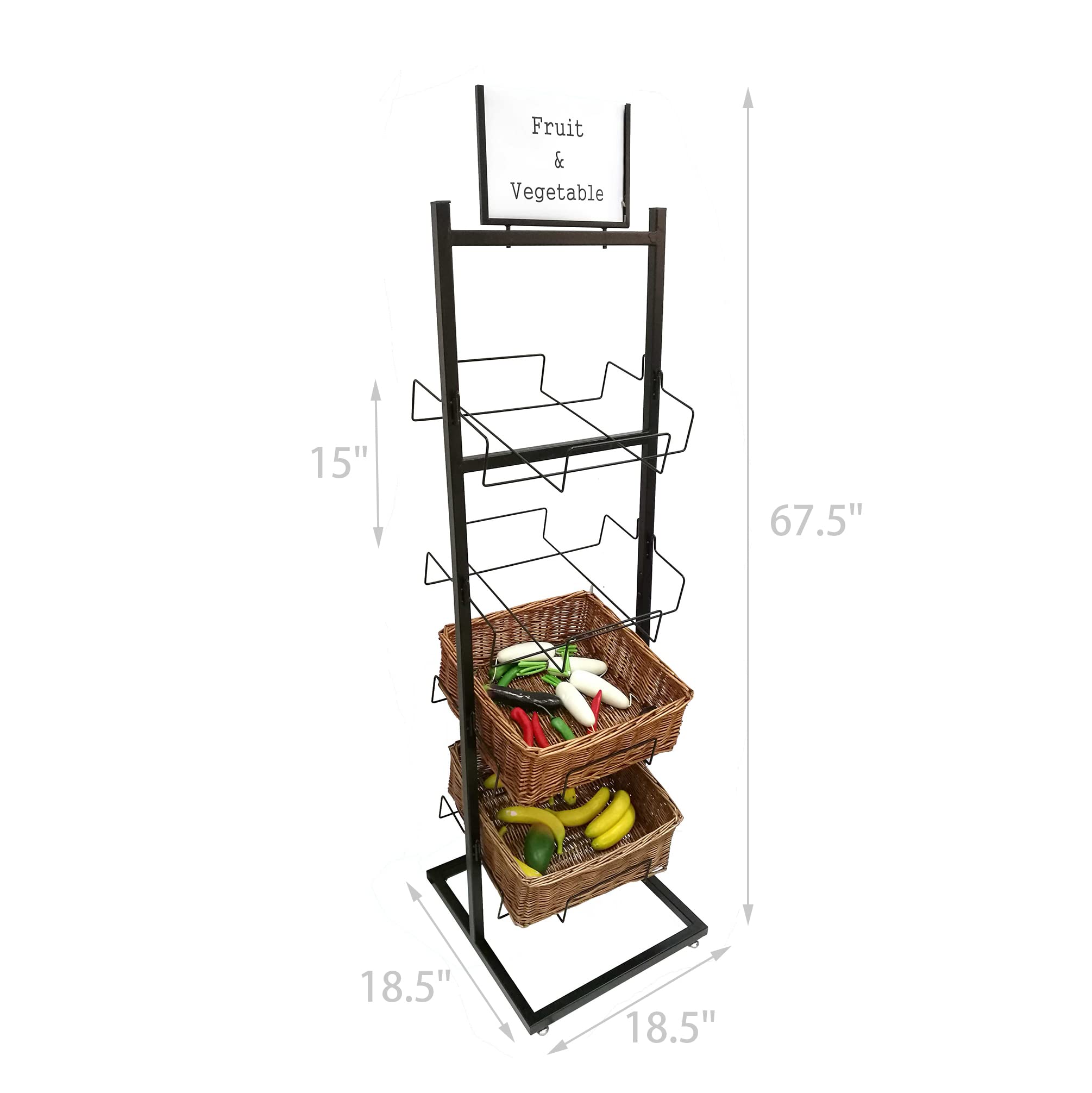 FixtureDisplays® 4-Tier Black Wicker Basket Stand - Perfect for Bakery, Produce, and Fruit Display in Stores, Farmers Markets, and Kitchen Organization