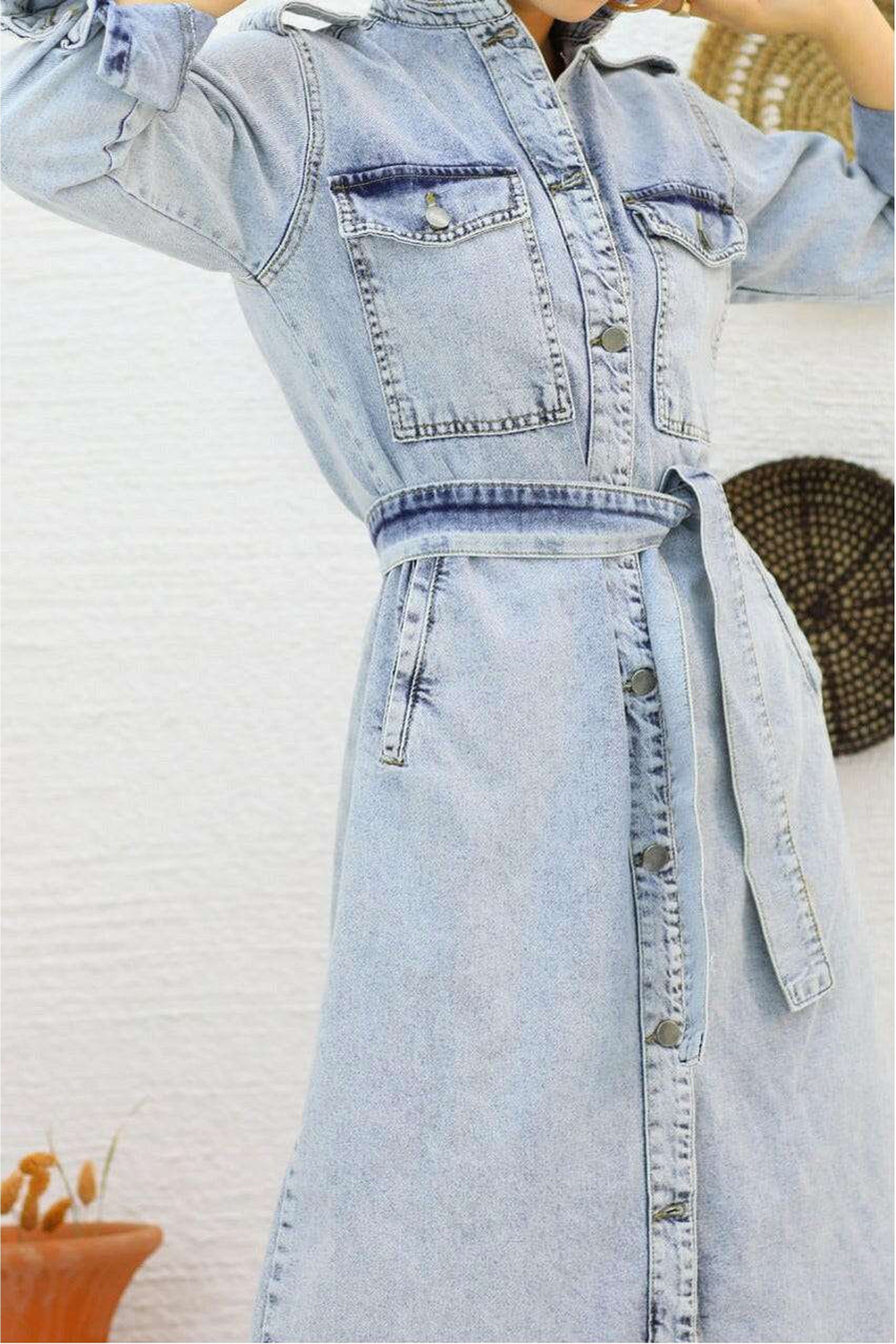 Stylish Long Sleeve Denim Midi Dress for Women | Vintage Blue Denim Shirt Dress | Perfect for Casual Outings, Date Nights & Fall Layering