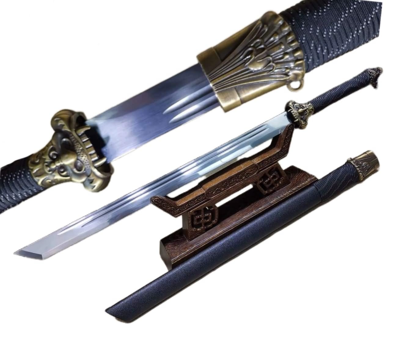 Handmade Full Tang Chinese Dragon Sword - High Carbon Steel Blade & Faux Leather Scabbard | Authentic LONGSWORD Tang Dao for Martial Arts Training, Historical Collection & Unique Gift | Perfect for Cosplay, Display & Chinese Culture Enthusiasts
