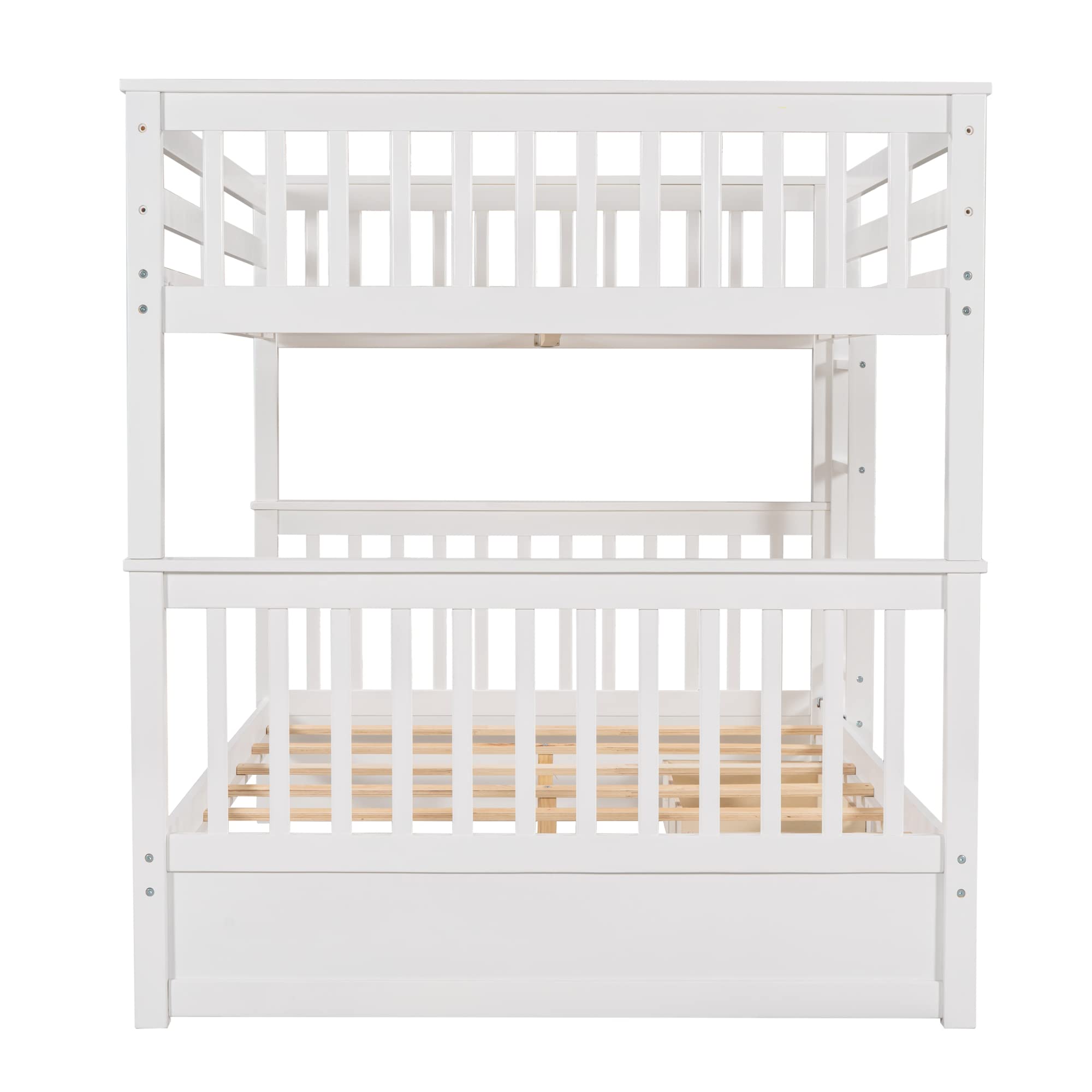 Harper & Bright Designs Full Over Full Bunk Bed with Storage Drawers - Solid Wood Bunk Bed Frame with Ladders & 2 Drawers - Space Saving Kids Bedroom Furniture (White) - Perfect for Small Rooms, Shared Kids Bedrooms & Guest Rooms