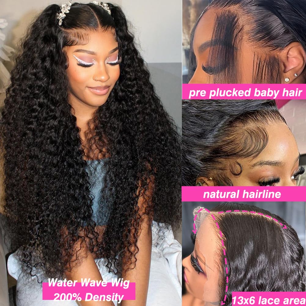 30 Inch Water Wave 13x6 HD Lace Front Wig Human Hair Pre Plucked 200% Density Deep Part Curly Wig for Women with Baby Hair - Natural Look for Daily Wear, Parties & Special Occasions
