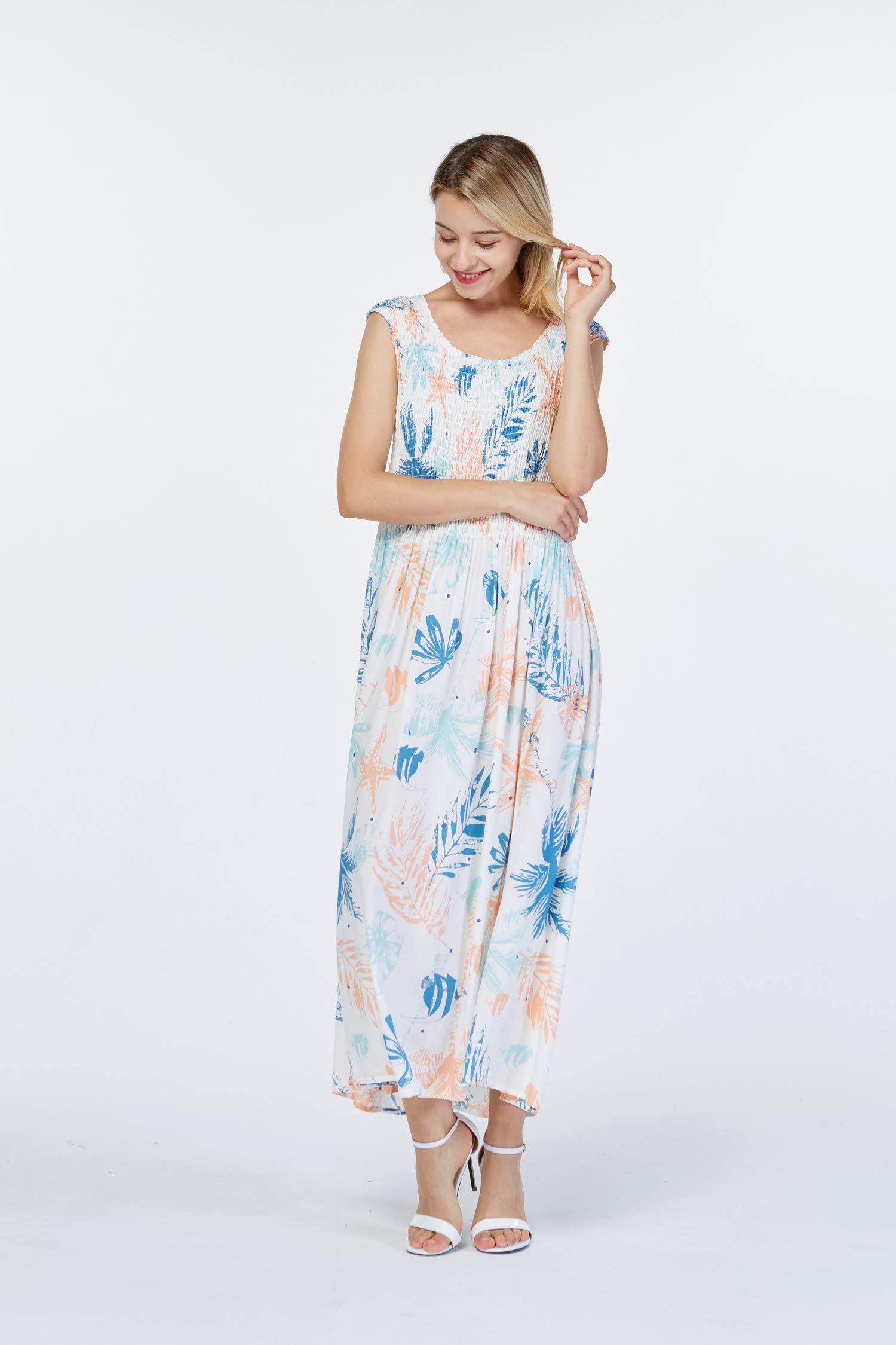 Hawaiian Maxi Tank Dress for Women - Elastic Luau Summer Beach Dress - Perfect for Beach Vacations, Luau Parties & Tropical Getaways