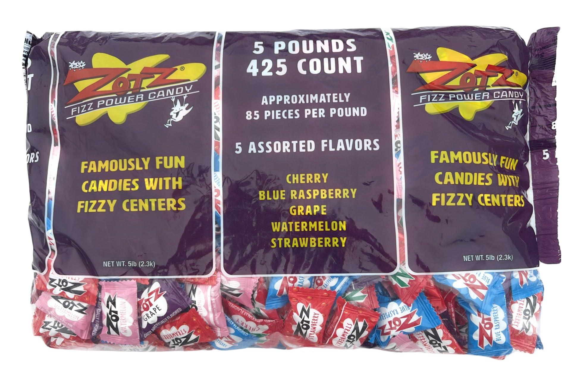 Zotz Fizzy Candy Assorted 7 Flavors - 5lb Bulk Bag for Parties, Halloween Treats & Fun Snacks