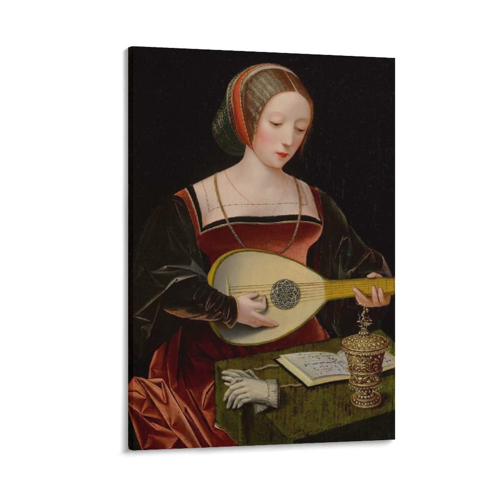 Lute Player Woman Music Wall Art - Canvas Painting Print Poster for Home Decor, Modern Bedroom & Living Room Decorations - Gift Idea 24x36 Inches (60x90cm) - Perfect for Music Lovers & Vintage Style Interiors