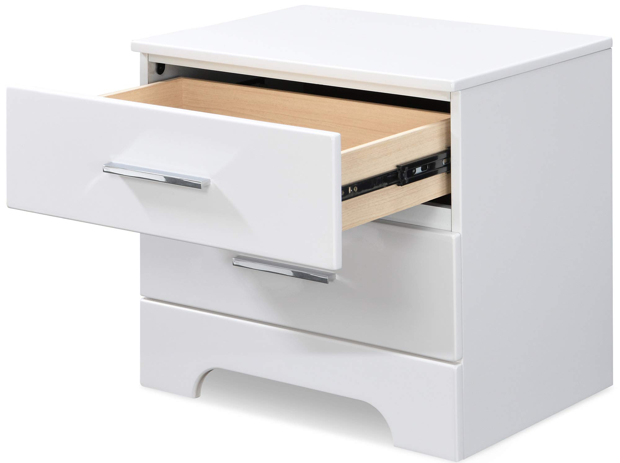 ClickDecor Hudson End Side Nightstand with 2 Drawers - White Wooden Bedroom Nightstand with Matte Chrome Handles | Perfect for Bedrooms, Guest Rooms & Small Spaces