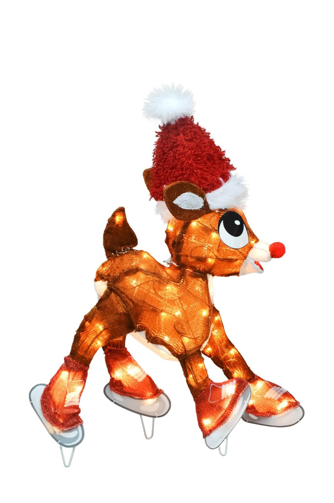 24 Rudolph the Red-Nosed Reindeer LED 3D Ice Skating Tinsel Sculpture - Christmas Decor, Holiday Home Decoration, Festive Party Centerpiece