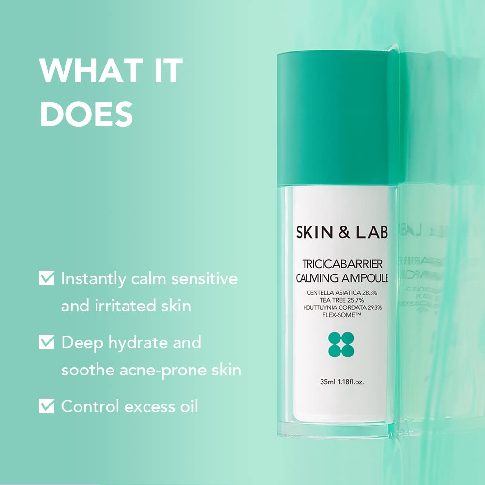 SKIN&LAB Cica Tea Tree Heartleaf Skincare Set for Acne-Prone & Sensitive Skin - Calming Ampoule & Cream | Soothing Facial Care for Breakouts & Redness Relief
