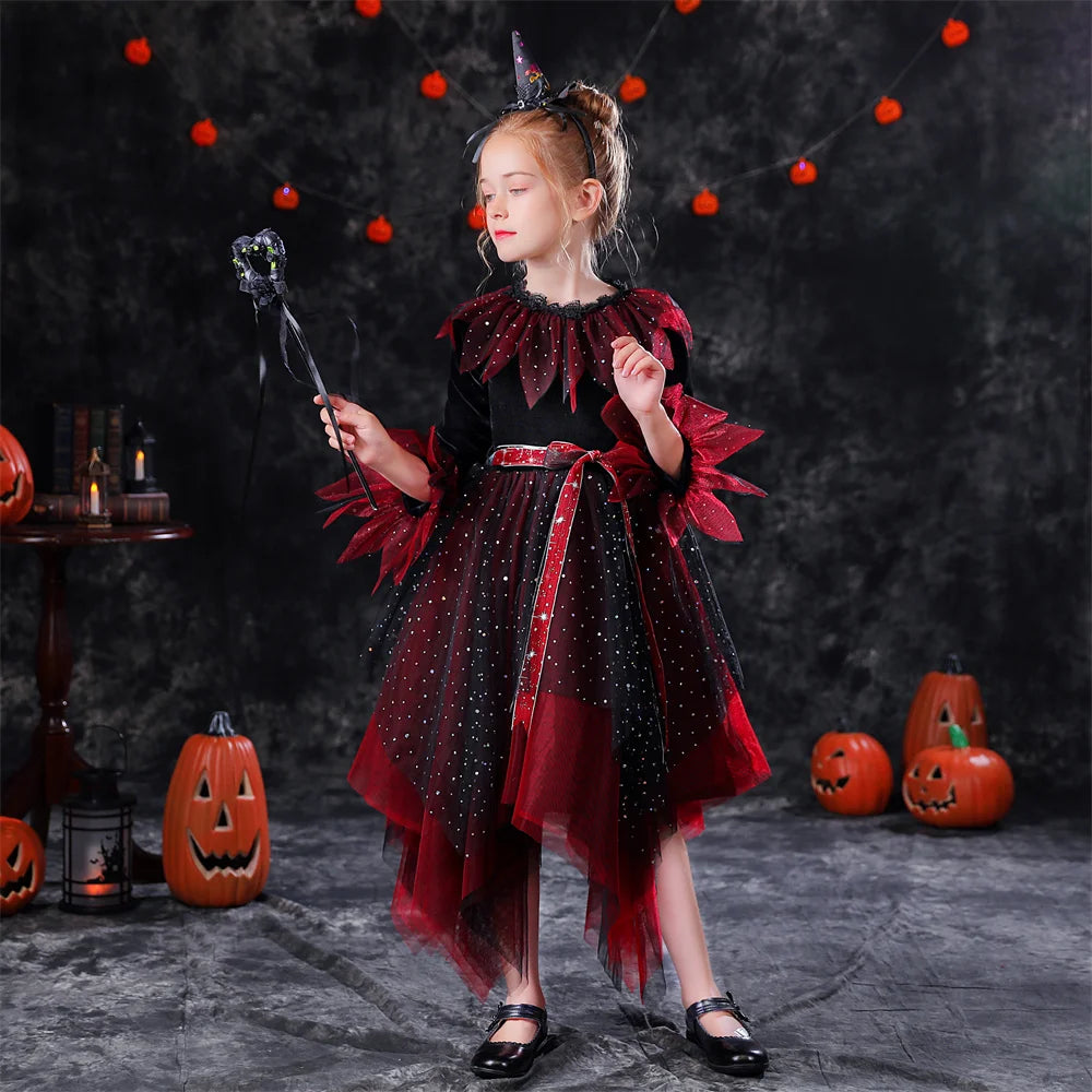 Baby Girls Halloween Witch Vampire Princess Costume Dress for Kids - Cute Toddler Halloween Outfit for Trick or Treating, Dress Up & Photo Shoots