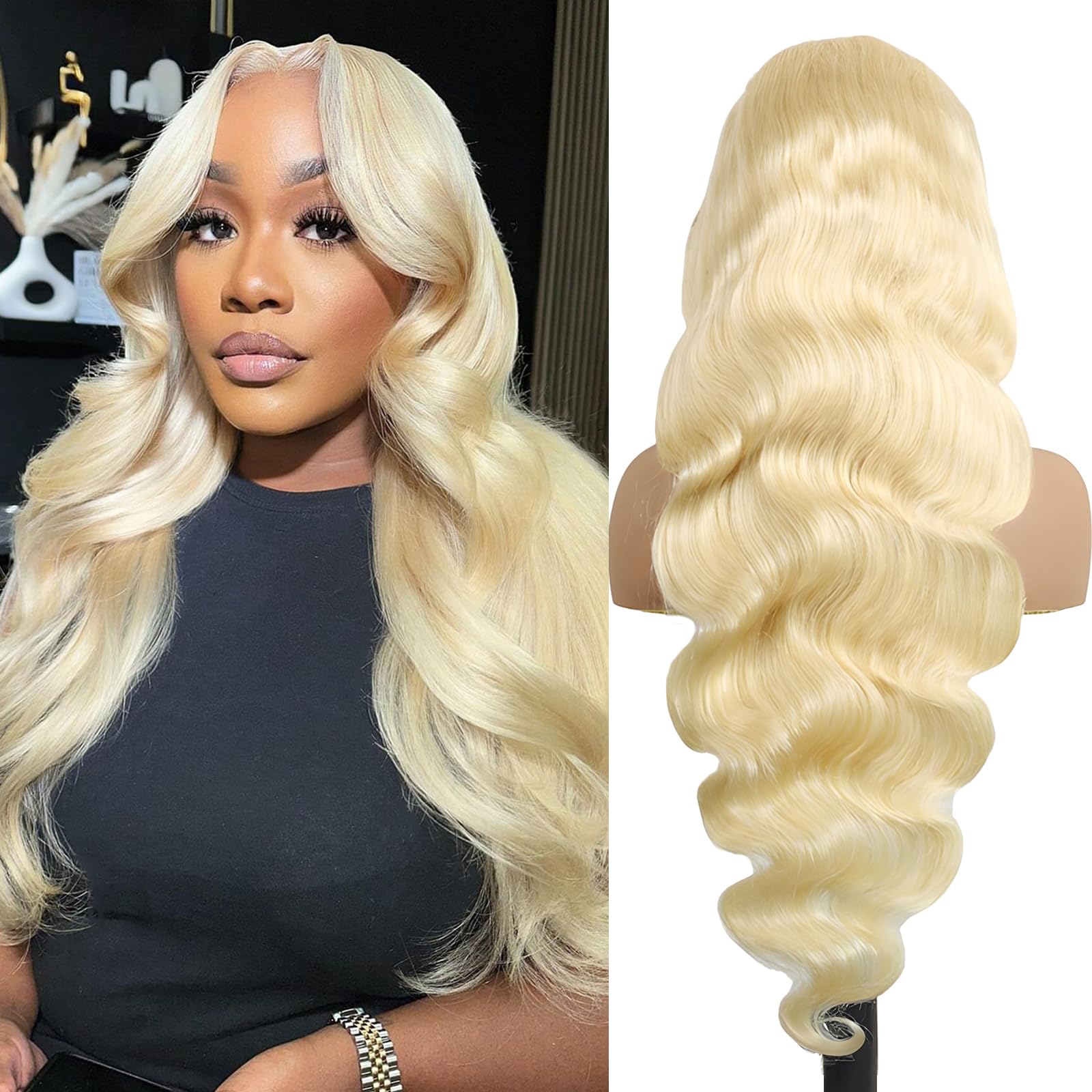 613 Lace Front Wig Human Hair 13x6 Body Wave 28 Inch Blonde HD Lace Frontal Wig - 200% Density, Pre-Plucked with Baby Hair, Glueless & Breathable - Perfect for Daily Wear, Cosplay, Parties & Special Occasions