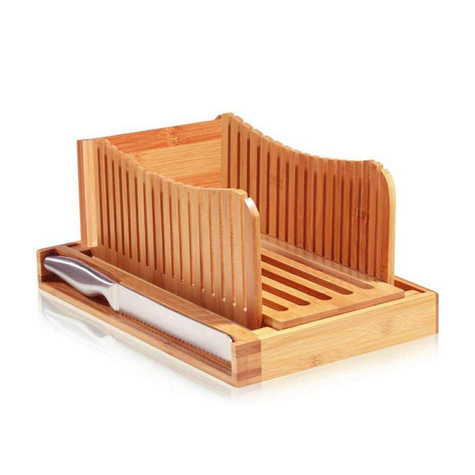SMILOH Foldable Bamboo Bread Slicer - Adjustable Bread Cutting Machine for Toast, Pound Cake & Homemade Bread | Perfect for Kitchen, Bakery & Breakfast Prep