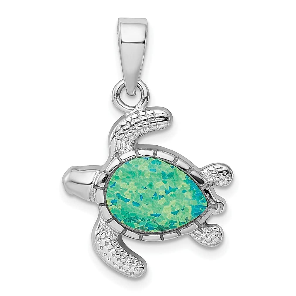 925 Sterling Silver Green Inlay Created Opal Turtle Pendant Necklace - Sea Life Jewelry for Women - Perfect Gift for Her - Ideal for Beach Vacations, Ocean-Themed Parties & Everyday Wear