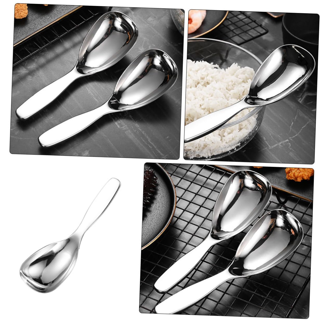 Premium Stainless Steel Serving Spoon Set - Non-Stick Rice Scooper & Potato Spoon - Durable Metal Serving Utensils for Appetizers, Rice Dishes & Food Service - Perfect for Restaurants, Catering & Home Kitchen Use
