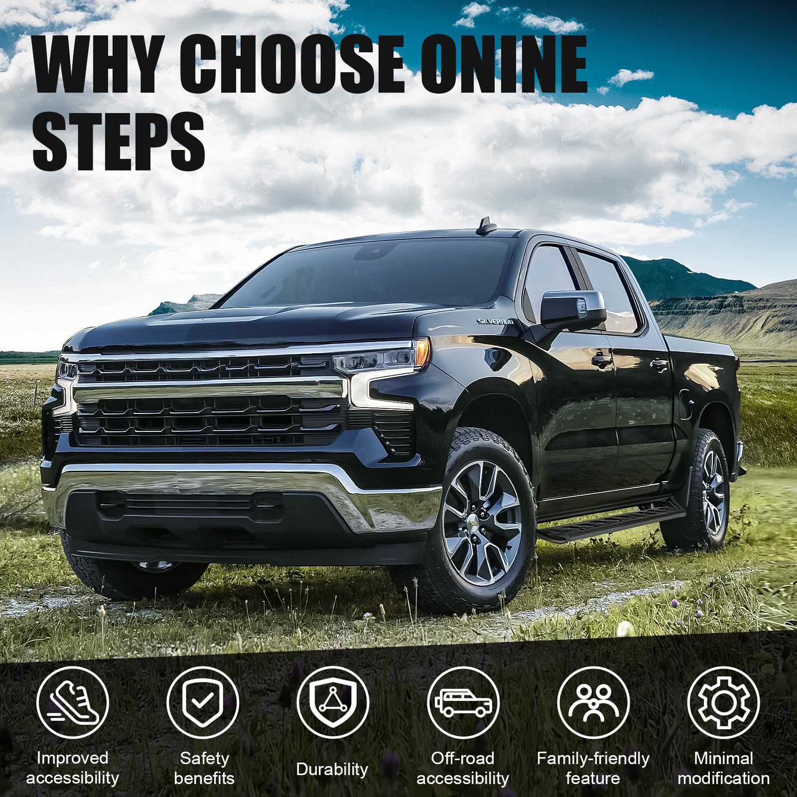 ONINE Tubular Drop Running Boards for 2019-2025 Chevy Silverado/GMC Sierra 1500 & 2020-2025 Chevy Silverado/GMC Sierra 2500HD/3500HD Crew Cab - Textured Black Side Step Nerf Bars | Easy Access & Off-Road Protection